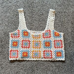 Granny Square Crocheted Cropped Tank Top